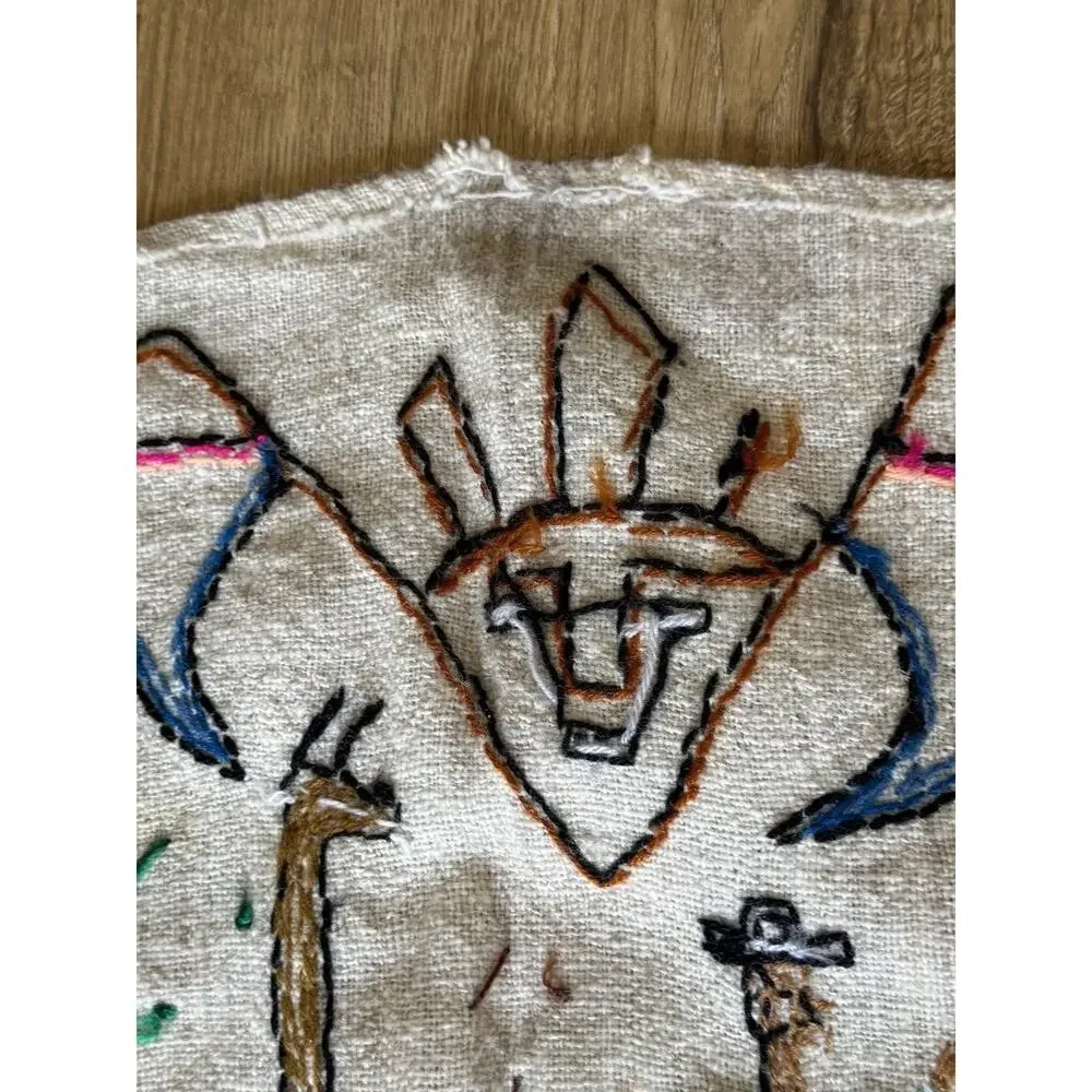 Vintage Peruvian Embroidered Wool Tapestry Wedding Celebration 39x24”